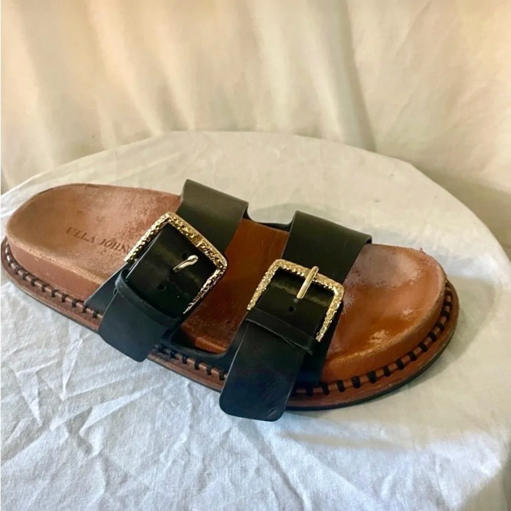 Ulla Johnson Black Sandals with Gold Buckles Size 7 1/2